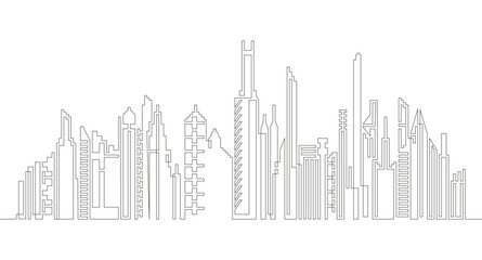 Continuous line drawing of house and residential building concept with a panoramic view