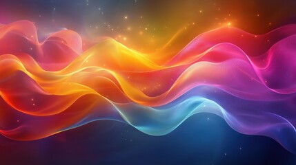 Fototapeta premium Smooth, luminous waves in vibrant hues of orange, pink, and blue flow gracefully across a dark backdrop, creating a mesmerizing abstract composition with a dynamic sense of movement and energy