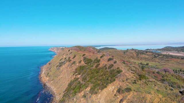 Porto Novo Beach, Zvernec, Vlore, Albania - Aerial Drone View of the Rocky Coastline