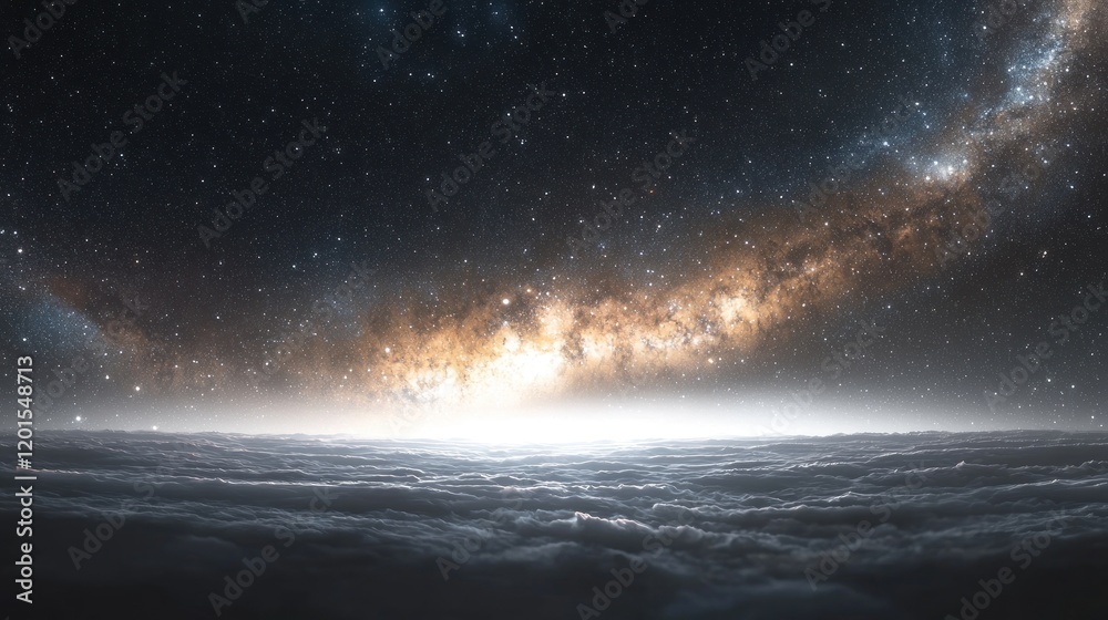 Wall mural celestial cloudscape: a breathtaking view of the milky way galaxy arching over a boundless sea of cl