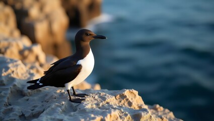 Black White Guillemot Seabird Rocks Coast Ocean Shore Wildlife Natural Sunny

