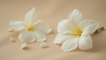 Fototapeta premium Close-up of white lilies on a beige background