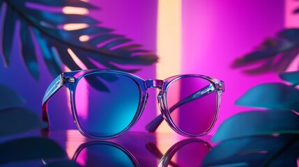 Stylish sunglasses with tropical leaves and bold colors