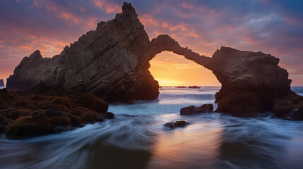 Coastal Rock Arch at Sunset