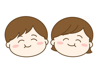 もぐもぐしている男の子と女の子の子供のイラスト
