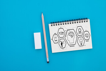 Education icon drawn on grid notebook, symbolizing learning, creativity,knowledge.