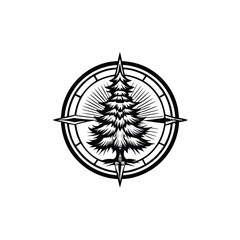A silhouette of a pine tree centered within a compass frame, highlighting the direction of growth.