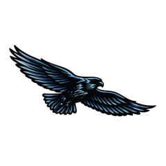 Fototapeta premium A minimalist black silhouette of a falcon in mid-flight, wings outstretched, against a white background, capturing its swift, powerful movement.