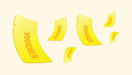 Voucher Flying card cash back template design with coupon code promotion. Premium special price offers sale coupons.