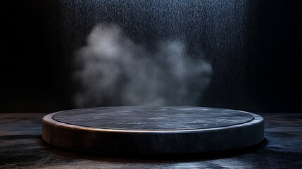 Obraz premium Dark Circular Platform Under Misty Rain