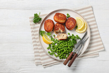 Danish atlantic cod fish cakes with green peas