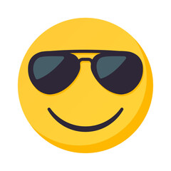 High resolution emoticon smiley with sunglasses transparent vector Emoji. Cool smiling face with sunglass.