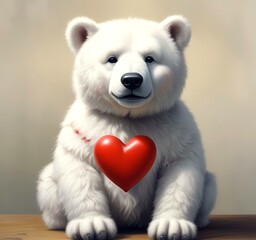 Illustration of fluffy bear with red heart.