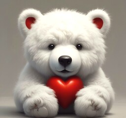 Illustration of fluffy bear with red heart.