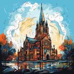 Trinity Church in Boston. Trinity Church in Boston hand-drawn comic illustration. Vector doodle style cartoon illustration