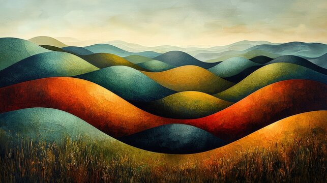 Rolling hills bathed in warm hues evoke tranquility and peace. Ideal for nature lovers seeking a calming presence in living rooms or bedrooms.