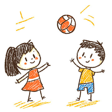 caricatura de Una ni&ntilde;a y ni&ntilde;o jugando voleibol