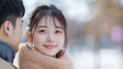 Obraz premium Chinese young couple having fun together enjoy the moment and falling in love