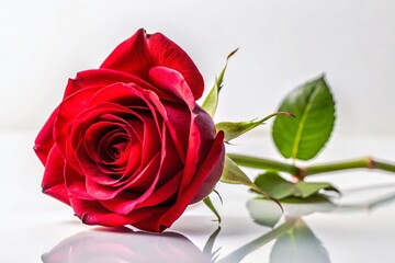 Surreal Elegant Single Red Rose Long Stem White Background Stock Photo