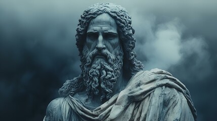 Ancient Greek statue of god Zeus in marble. roman god Jupiter. greek deity