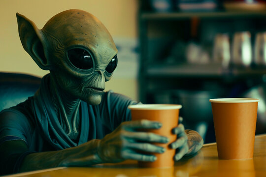 Image of extraterrestrial alien from outer space invading earth generative AI - Powered by Adobe