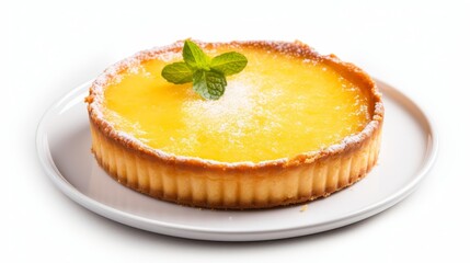 Lemon tart with gold crust isolated on white background