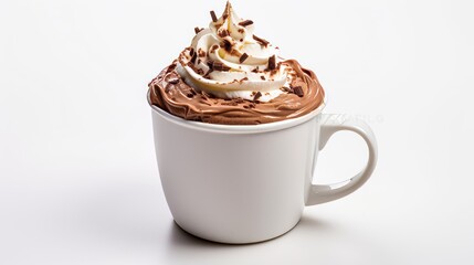 cup of coffee with chocolate and cream isolated on white background