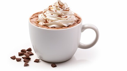 cup of coffee with chocolate and cream isolated on white background