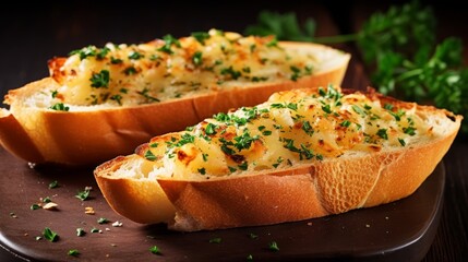 Menu photograph of delicious slices of garlic bread