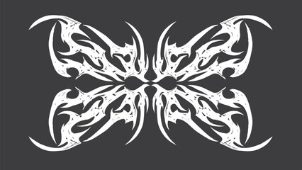 Tribal butterfly vector with sharp symmetrical patterns. Black-and-white abstract design, perfect for tattoos, logos, or decorative projects