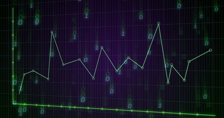Image of binary coding and digital data processing over dark background