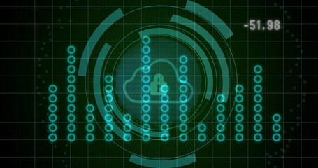 Image of cloud icon and digital data processing over dark background