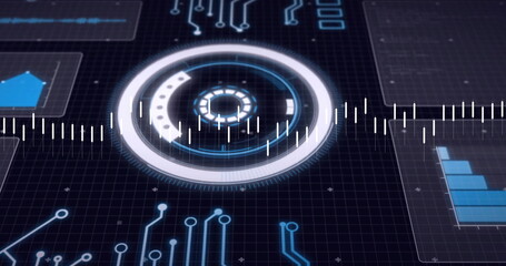 Image of digital data processing over circuit board