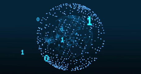 Image of binary coding digital data processing over globe
