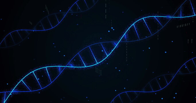 Image of dna strands and binary coding digital data processing