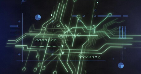 Image of digital data processing over computer circuit board