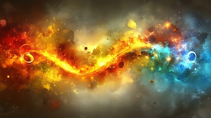 Naklejka premium Celestial Fire and Ice Cosmic Stream Swirling