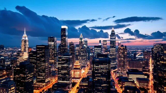 Golden Hour Skyline: Philadelphia's Dramatic Sunset Cityscape
