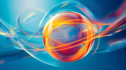 A beautiful and the colorful ball on the blue background , and the colorful light , neon light on the colorful background 