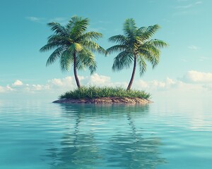 Naklejka premium Idyllic tropical island with two palm trees.