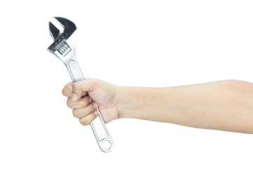 Man hand holding adjustable wrench isolated on white background with clipping path.