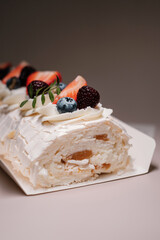sweet roll with fruit. Homemade confectionery