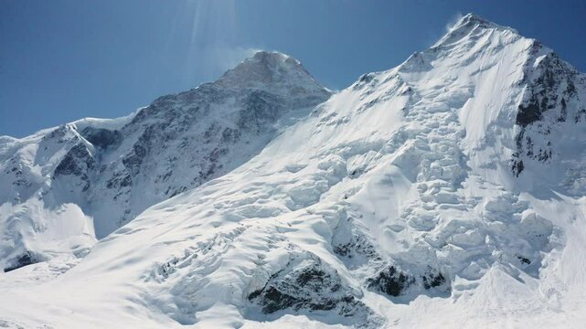 Aerial view of Khan Tengri north face and Chapaev peak. Tien shan mountains