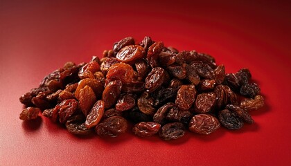 Raisins on a red background