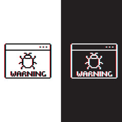 glitch effect pixel art mobile or computer pc virus vector game 8 bit icon cyber attack sign. Protection, malware icon, antivirus	