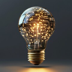 Translucent bulb with complex glowing circuit display.