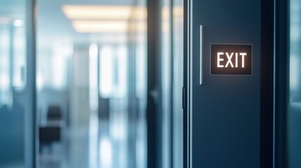 Open door with exit sign, symbolizing the freedom and opportunity to leave behind the past and embrace new beginnings, encouraging a sense of liberation and forward movement.	