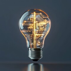 Circuitry within a glowing bulb illustrates tech progress.