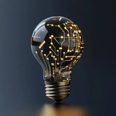 Light bulb with intricate glowing circuit pattern design