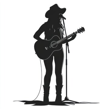 recommend clip art: Silhouette Female country singer performing on stage, spotlight background, music promotion